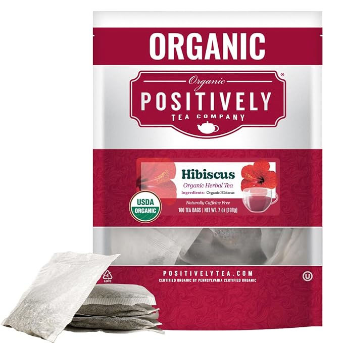Organic Positively Tea Company, Hibiscus Herbal Tea Bags, 100 Count, Eco-Friendly Tea Bags, Non-GMO