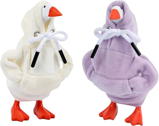2 Pcs Desk Goose Outfits 7 Inches, Mini Desk Goose Clothes Hoodies 7 Inch Porch Goose Costume Desk Goose Accessories for Magnetic Goose Statue Table Decor (Purple & Beige)