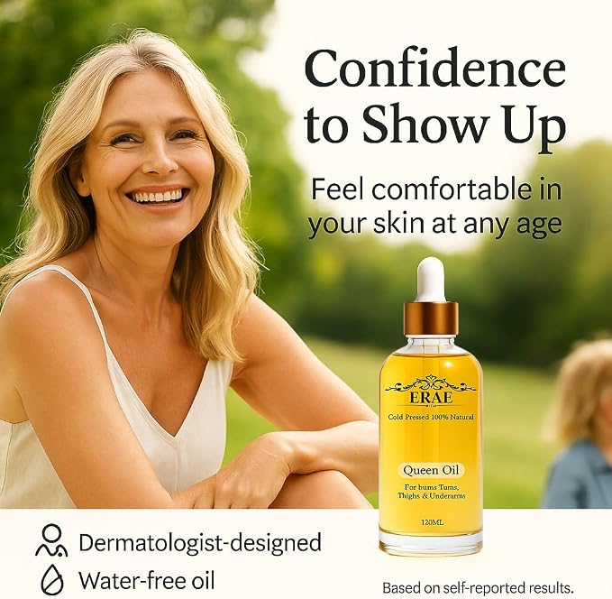 Erae Queen Oil – Cold-Pressed Natural Botanical Firming Oil for Face & Body – Hydrates Tightens & Restores Elasticity for Crepey, Aging & Menopausal Skin on Arms, Tummy & Thighs, 4 fl oz (1PCS)