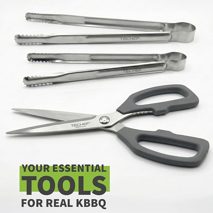 TECHEF - KBBQ Ultimate Set with Korean BBQ Grill Pan, Agni Portable Gas Stove Burner, Carrying Bag, 4 pack Butane Gas, Scissors, 2 BBQ Tongs, Made in Korea