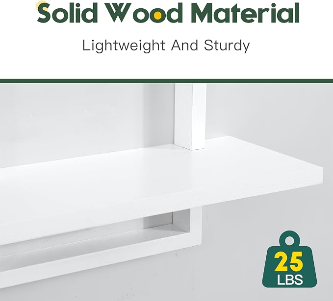 Floating Shelves for Wall,Decorative Wall Shelves,Plants Shelf Framed | Square Wall Decor,Art Sconces Artificial Vases Hanging Storage Shelf for Bathroom Living Room Modern Elegant,Wood,L+S,White