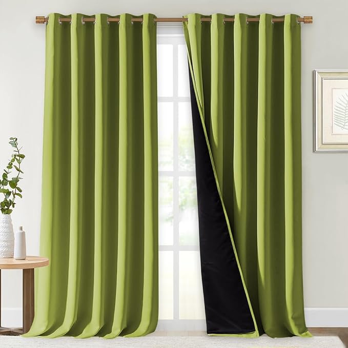 NICETOWN 100% Blackout Curtains for Windows, Pack of 2, 70" W x 108" L, Fresh Green, Super Heavy-Duty Black Lined Total Darkness Drapes for Bedroom, Privacy Assured Window Treatment for Patio