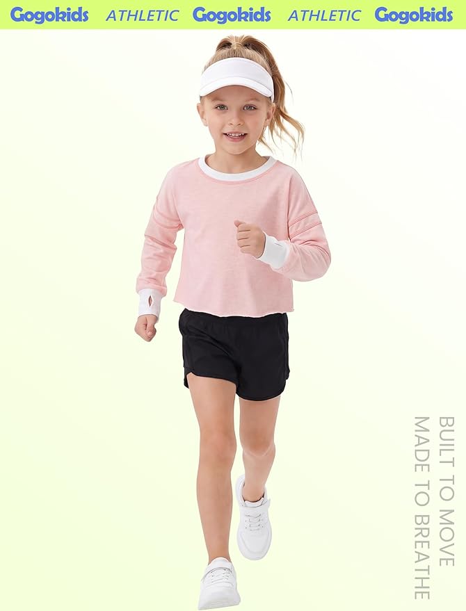 Gogokids Girls Shirts Long Sleeve Athletic Shirts Open Back Tops Active Sports Tshirts Yoga Workout Crop Tees 5-14 Years