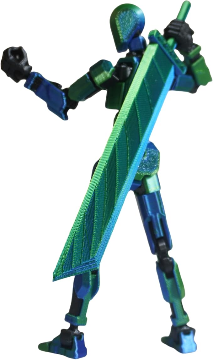 Dummy13 Action Figure Set | Pre-Assembled 3D Printed Titan and Robo Figures | Highly Articulated Robot Toys with Interchangeable Accessories | Perfect for Collectors and Hobbyists (Blue Green)