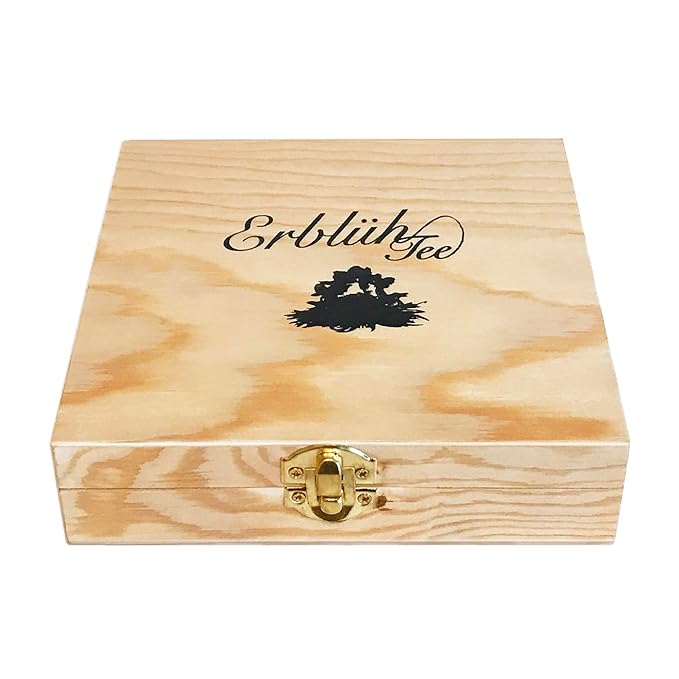 Creano Flowering Tea Abloom Tea - Blooming Tea Gift Set in Stylish Wooden Tea Box - 12 Pieces, Mix of White & Black Tea a gift for christmas