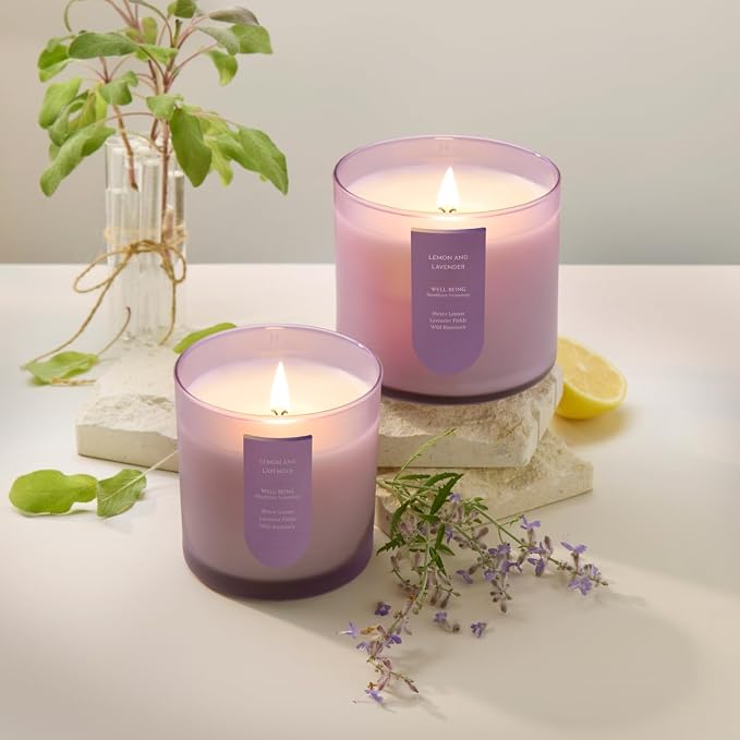 CUE Scented Candle |MoodBoost Essential Oils |OpenWick Clean Burning Candle | Soy Coconut Wax Blend | Candle for Home | Self-Care Gift for Women |Extended Burn Time (8.5oz, Lemon and Lavender)