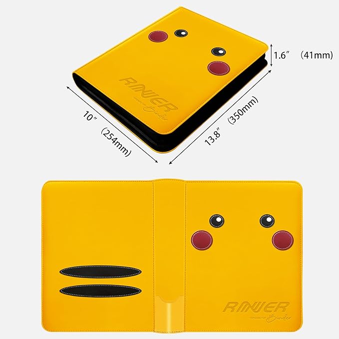 Ravaver 9 Pocket Card Binder, 360 Cards Trading Cards Games Collection Holder Book Folder with Customizable Label Slot and Side-Loading Sleeves (Yellow)