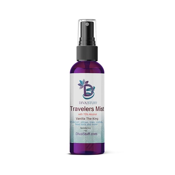 Diva Stuff Travelers Mist - Promotes Clear Skin & Protects from Acne-Causing Funk, Cleans Pillows, Hands, and Sheets - Aromatherapy Spray for Relaxation and Sleep, Made in USA (Vanilla King, 2 oz)