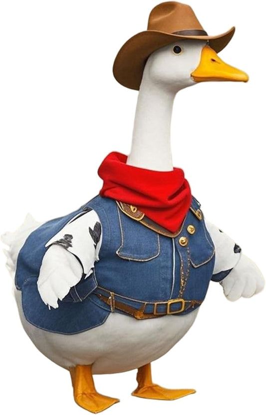 OBILAN Porch Goose Outfits, Western Cowboy Goose Outfits, and Cute Goose Clothes fit Large 23" H Statues for Outdoor Garden and Yard Decoration(Blue Denim)