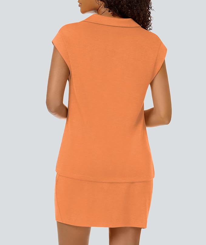 Casly Lamiit Womens Two Piece Skirt Sets Casual Cap Sleeve Lapel V Neck Tops Summer Travel Outfits Short Tennis Skort Set