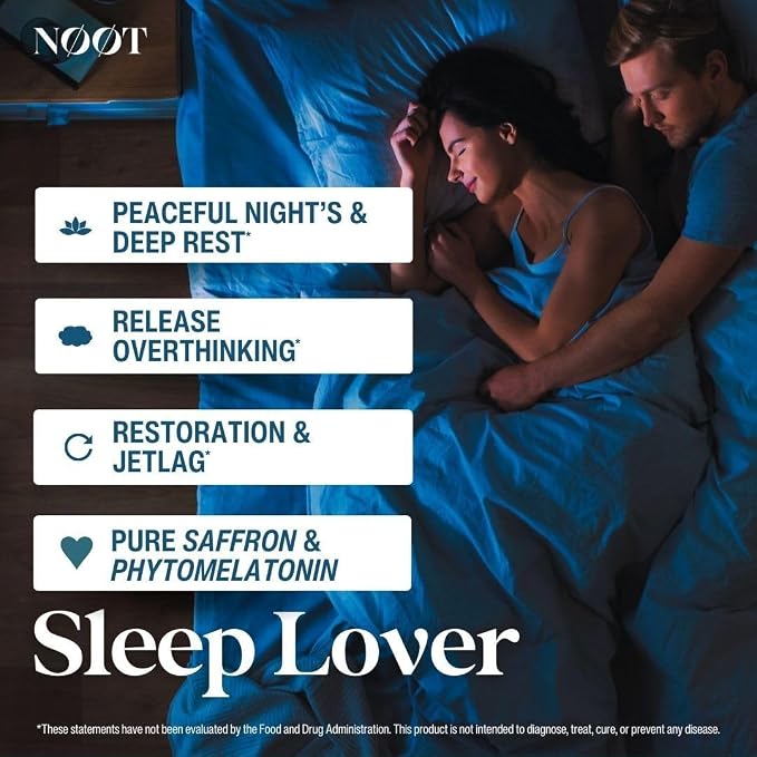 NOOT Sleep Lover Supplement – Natural Sleeping Aid for Adults & Students | Non-Habit Forming Sleep Supplement w. Ashwagandha, Lemon Balm, L-Theanine & Phytomelatonin | Deep Rest Support | 60 Capsules