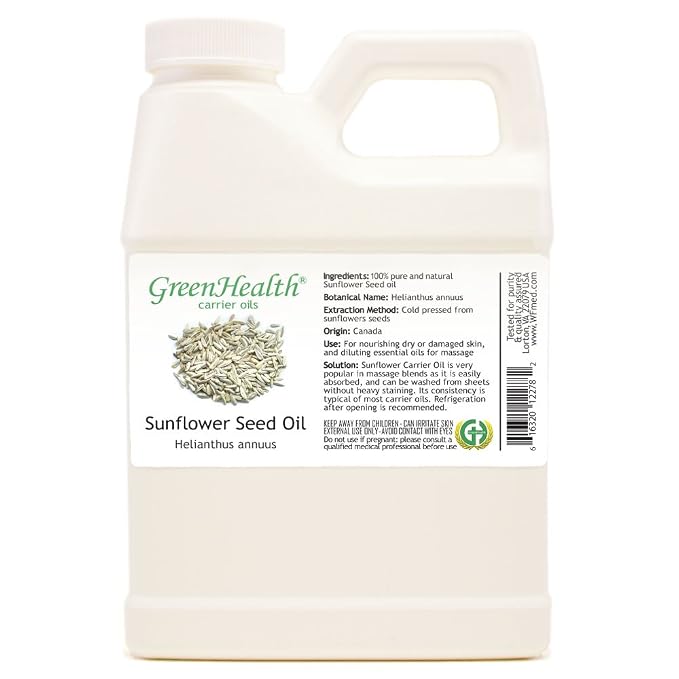 Sunflower Seed Oil – 16 fl oz | 100% Pure Cold-Pressed Carrier Oil in White Plastic Jug | Ideal for Skincare, Hair Oil, DIY Beauty, Massage & Essential Oil Dilution
