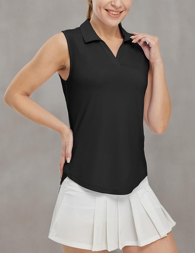 BGOWATU Women's Sleeveless Golf Polo Shirts Collared V Neck Tennis Tank Tops UPF 50+ Quick Dry Lightweight