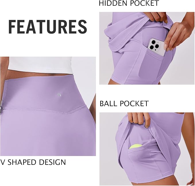 PINSPARK 14" Womens Tennis Skirt High Waisted Golf Skort with 2 Pockets | Built-in Shorts, A Line, Tummy Control, Stretchy, Casual, Mini, Workout, Pickleball, Running, Skort for Woman