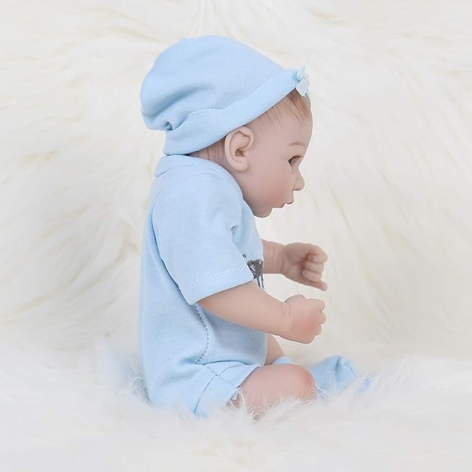 ENADOLL Reborn Baby Boy Doll Realistic Silicone Vinyl 10 inch Soft Body Lifelike Doll Gift Set for Ages 3+ (Open Eyes Blue boy)