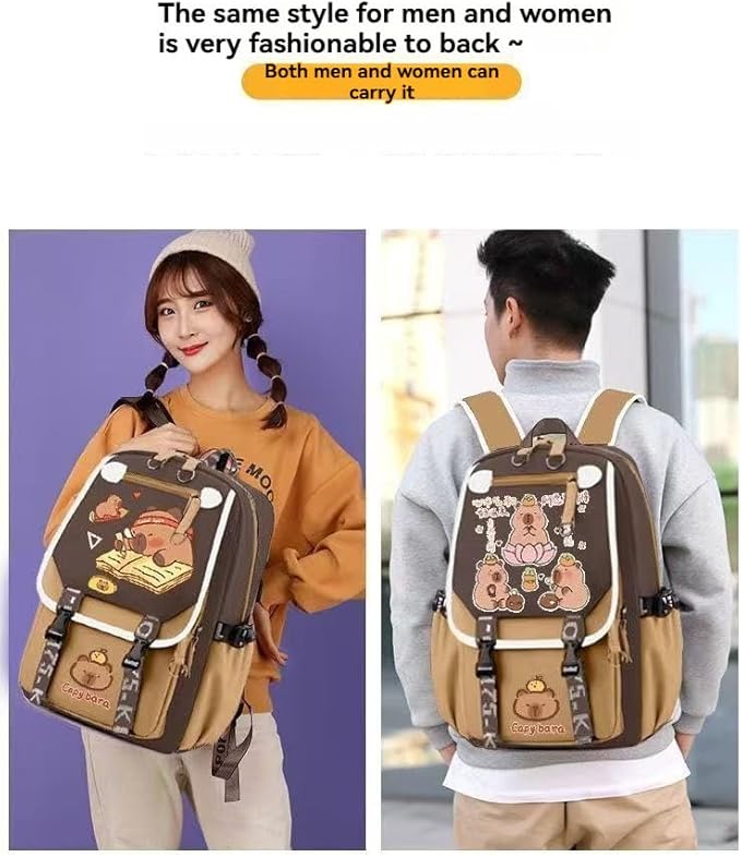 Kapibara Capybara Cartoon Backpack Gift Large Capacity Waterproof Kapibara stuff kawaii backpack with pins and Accessories (pattern 18)