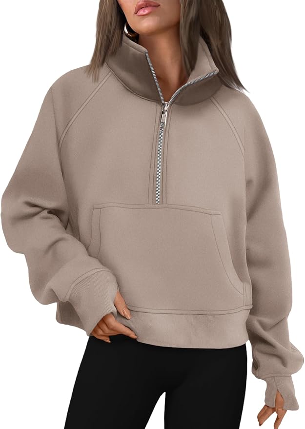 AUTOMET Womens Sweatshirts Half Zip Fleece Pullover Fall Outfits | Fall Fashion Clothes 2026,Cropped Sweatshirts,Cute Y2k Tops,Quarter Zipper Sweater,Winter Loungwear Outfits