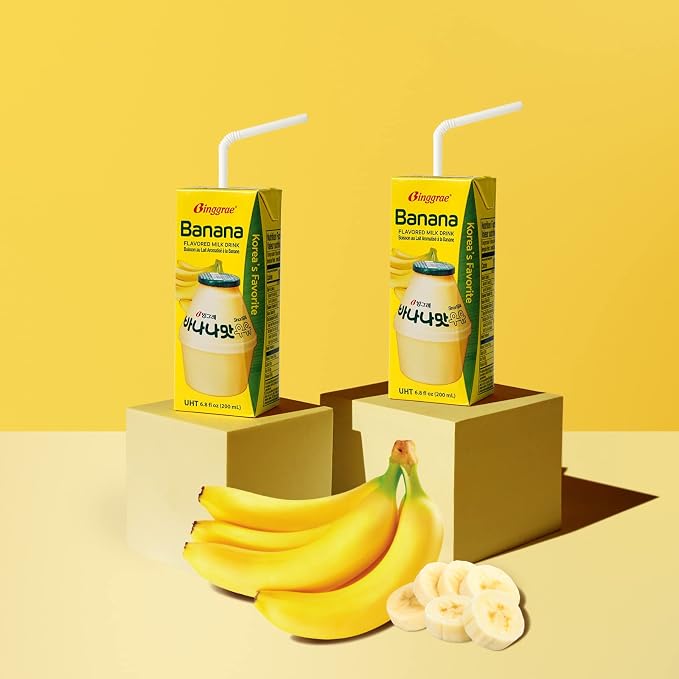 Binggrae Banana Flavored Milk Drink – Korean Sweet and Creamy Beverage – Shelf-Stable 6.8 fl oz Cartons – Pack of 24