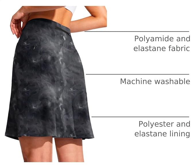 19" Ruffled Golf Skirts for Women | 3 Zipper Pockets, Knee Length, High Waisted, Long Skorts for Athletic, Casual, Tennis, Pickleball
