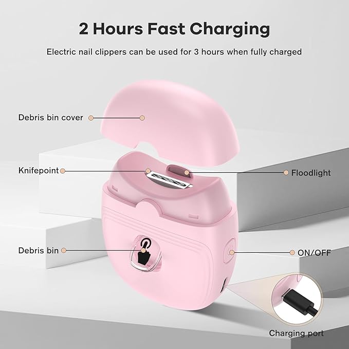 Electric Nail Clipper,Automatic Baby Electric Nail Trimmer, Rechargeable 2 Speed Nail Kit for Elderly, LED Light Manicure Set,Fingernail Clipper Gift for Kids,Adult