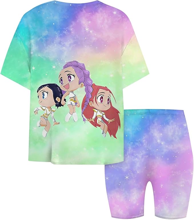 K-POP DEM0N Hunters Outfits for Girls, 2 Piece T-Shirts and Apparel Sets Birthday Gift