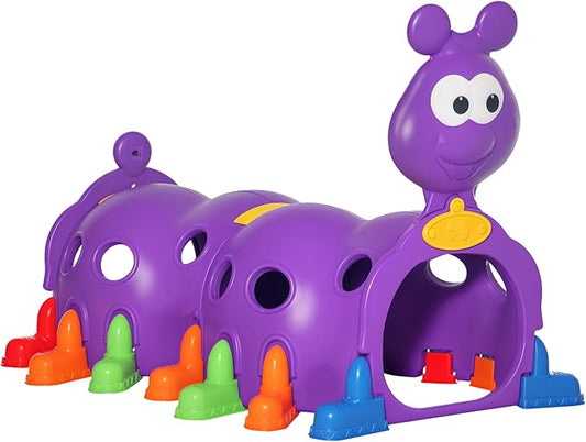 Qaba Caterpillar Tunnel, Toddler Tunnel for Kids Crawl and Climb Through, Kids' Play Structure Indoor Outdoor, 2 Sections, Purple