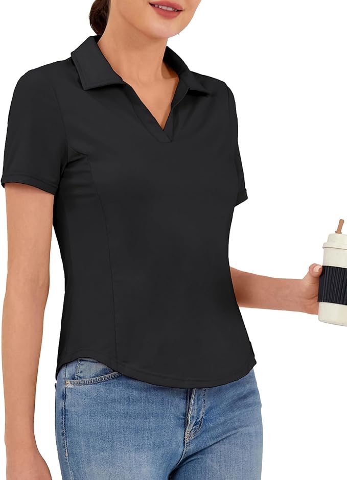 JACK SMITH Women's Golf Polo Shirt V Neck Short Sleeve Tennis Shirt Sun Protection Moisture Wicking Athletic Tops