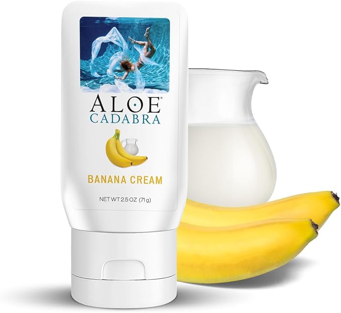 Aloe Cadabra Flavored Personal Lubricant and Vaginal Moisturizer, Organic Edible Aloe Lube for Men, Women, and Couples, Non-Staining, pH Balanced, Toy Compatible (Banana Cream, 2.5 Ounces, 1 Pack)