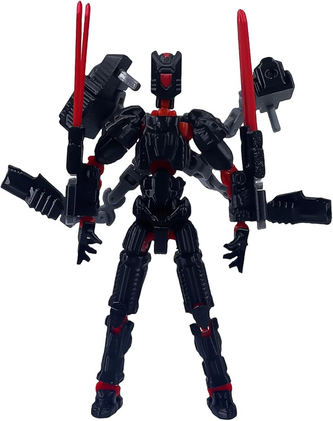 Assembly Completed T13 Action Figure,3D Printed Multi-Jointed Movable, Nova 13 Action Figures Desktop Decorations for Game Lovers Toy (Black Red)