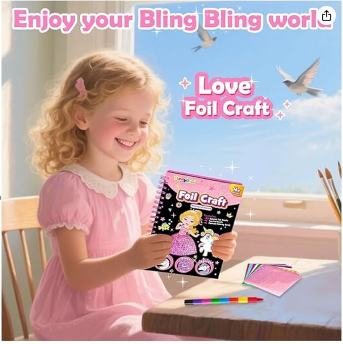 FUNNYB&G Foil Art Crafts for Kids Ages 4-8: Valentines Crafts for Kids 2026,Birthday Gift for Girls,Art and Crafts Supplies,Party Favors,Creative Toys for Girls Boys 4 5 6 7 8 9 Years Old(Princess)