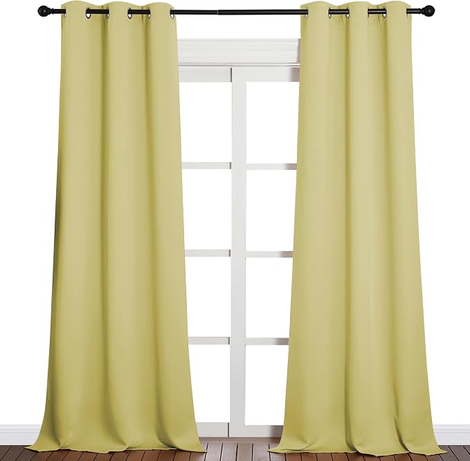 NICETOWN Patio Glass Door Blackout Curtains for Bedrooms & Living Room, Privacy Panel Drapes for Dining & Guest Rooms (Paler Yellow, 42" W x 95" L, 1 Pair)