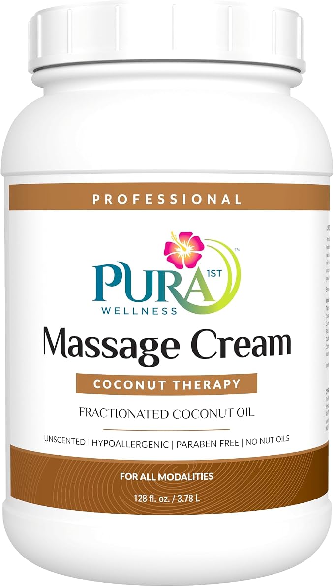Coconut Therapy 1 Gallon Massage Cream, Coconut Oil, Professional, Massage Therapy, Deep Tissue, Unscented, Natural Ingredients, Skin Hydrating, Moisturizing, Muscle Relief, for Bruising