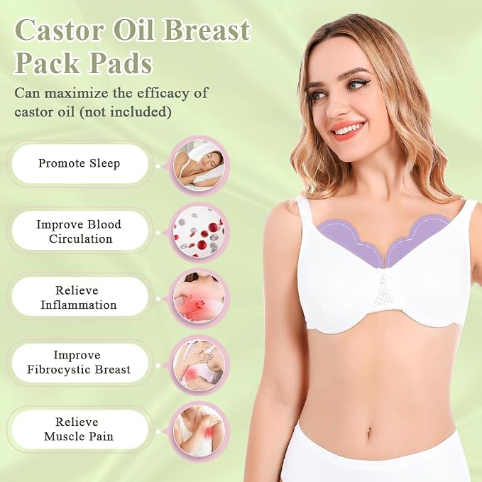 Castor Oil Pads Wrap Organic Breast Pads -2Pcs Castor Oil Pack Compress for Cyst Nursing Pads Washable Castor Oil Packs Reusable Cotton Breast Pad Kit for Sleeping (Castor Oil Not Included)