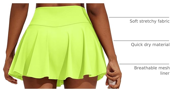 PINSPARK Womens Tennis Skirt 14" Pleated Athletic Golf Skorts with Pockets | High Waist, Tummy Control, Mini, Breathable, Lightweight, Soft, Built in Shorts, Pickleball, Casual