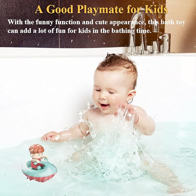 Windup Speed Boat Bath Toy, Funny Bathtub Yacht Toy Clockwork Ski Jet Ship Toy Boat Tub Toy Yacht Water Toy for Boys and Girls (Blue-red)