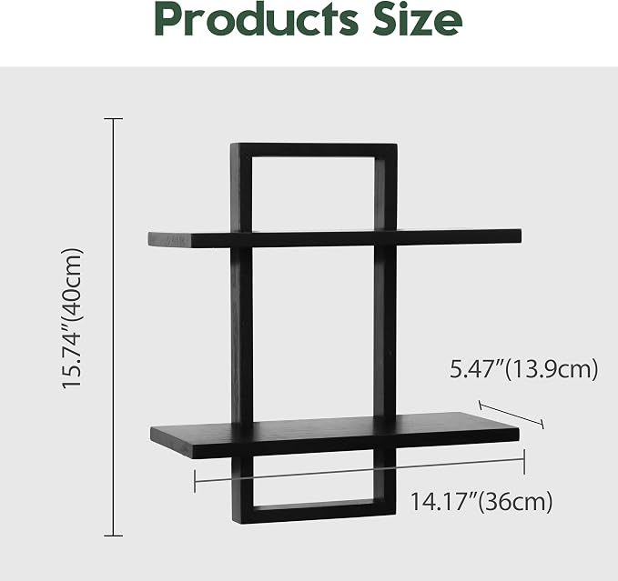 Floating Shelves for Wall,Decorative Wall Shelves Black,Plants Shelf Framed | Square Wall Decor,Art Sconces Artificial Vases Hanging Storage Shelf for Bathroom Living Room Elegant,Wood,2 Tier,Set of 2