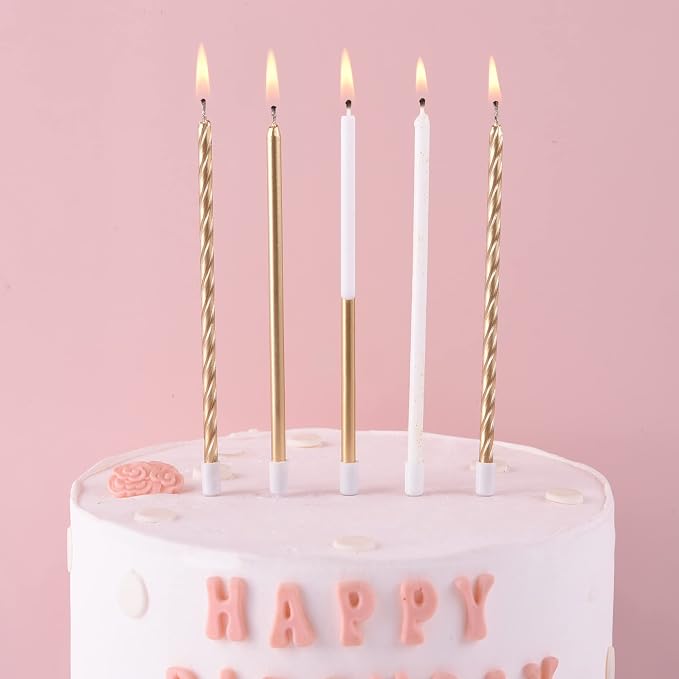 PHD CAKE Gold Metallic Long Thin Metallic Birthday Candles, Cake Candles, Party Candles, Party Decorations, Wedding Candles
