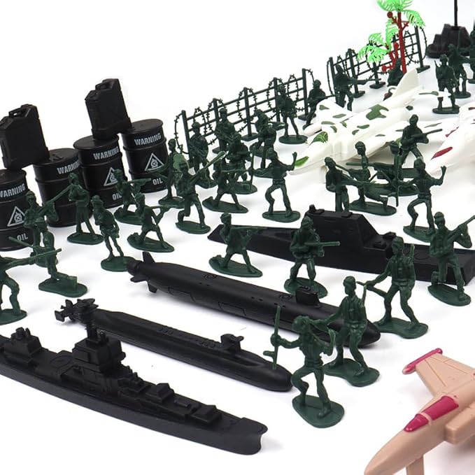 Army Men Playset Toy for Boys with Battle Mat, 308Pcs Military Toys Soldiers, Plastic Army Men Action Figures and Military Weapons, Guns Toys for Age Boys 4 8 12