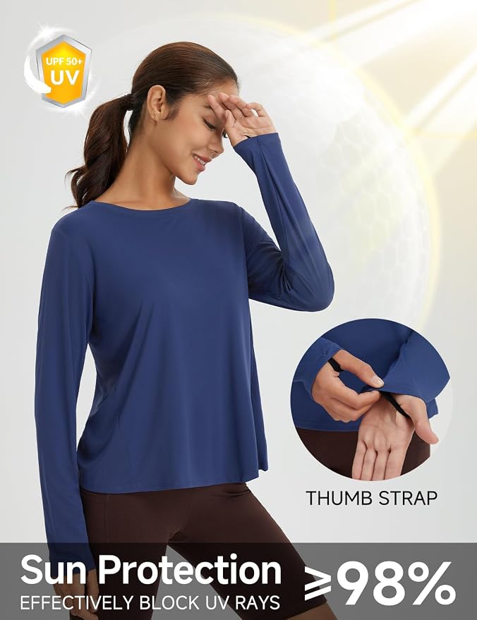baleaf Women's Long Sleeve Workout Tops Running Sun Shirts Split Back | UPF 50+, Quick Dry, Lightweight, Breathable, Moisture-wicking, SPF, UV, for Athletic, Gym, Hiking, Tennis, Outdoor