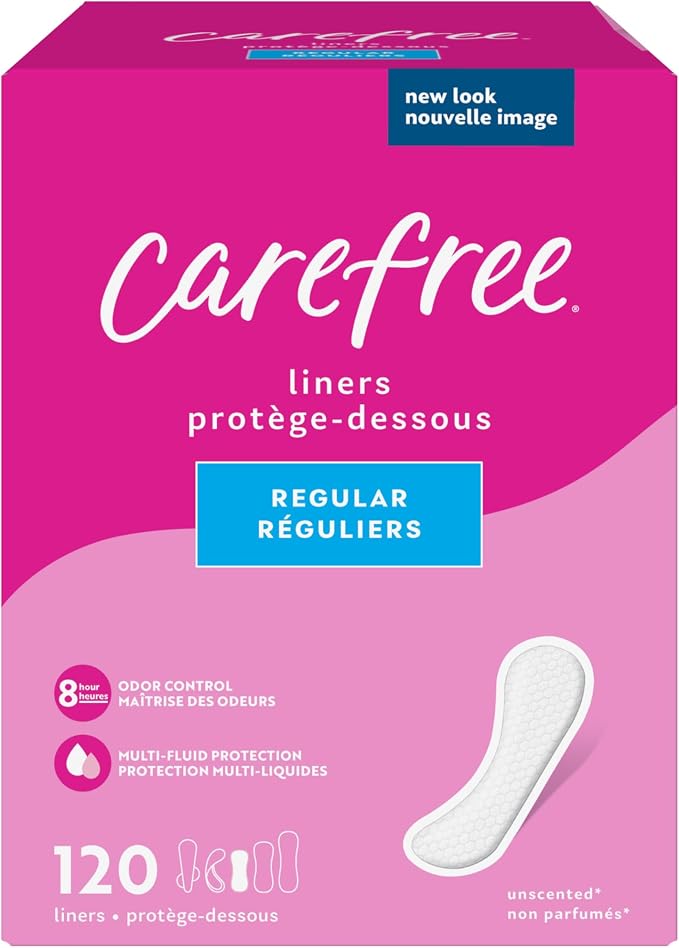 Carefree Panty Liners Regular Unscented 120ct & ACT Kids Anticavity Fluoride Rinse Bubble Gum Blowout 16.9oz