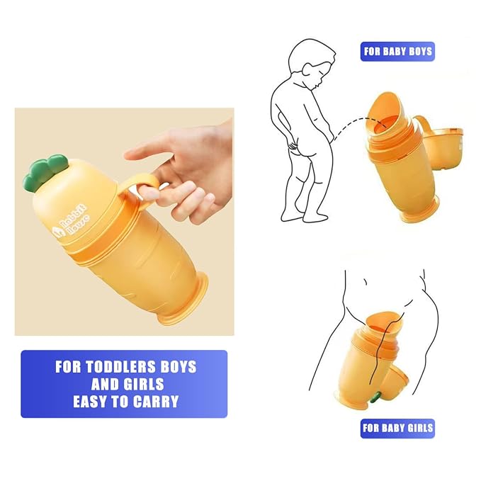 Cute Potty Training Toilet for Toddlers Boys and Girls, Portable Urinal with Clean Brush, Emergency Toilet Pee Bottle Pee Cup for Toddler Car Travel, Camping, Outside (Lemon Yellow)