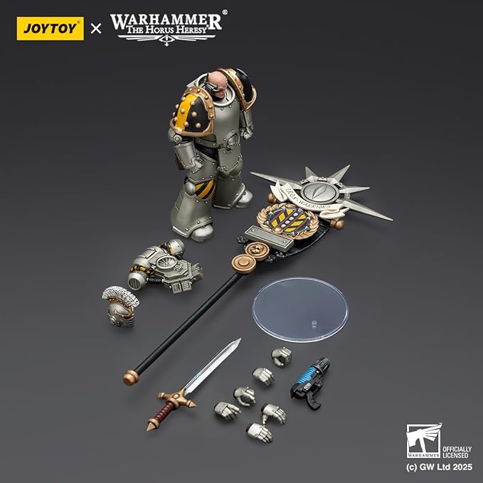 JOYTOY 1/18 Action Figures - Warhammer The Horus Heresy Iron Warriors Command Squad Chosen with Legion Standard - 5‘’,Highly Posable Collectible Model Ages 15+