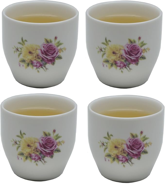 Porcelain Teacup, 5oz Cups Painted Flowers Coffee Tea Water Pot Ceramic Kettle Tea pot Accessories (cup*4)