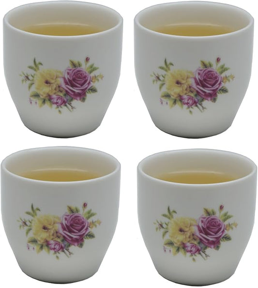 Porcelain Teacup, 5oz Cups Painted Flowers Coffee Tea Water Pot Ceramic Kettle Tea pot Accessories (cup*4)