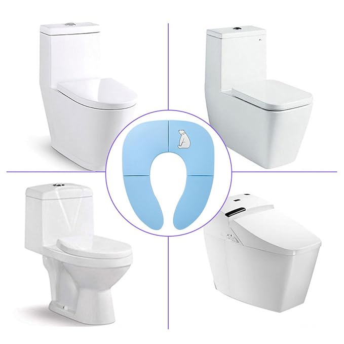 Foldable Travel Potty Seat for Toddler Portable Slip Suction Cup Toilet Training Baby Folding Potty Seat (Blue)