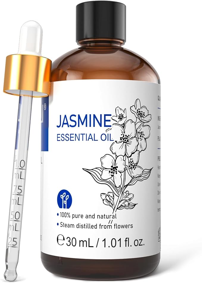 HIQILI 1 Fl Oz Jasmine Essential Oil, for Diffuser, Hair, Skin, Perfume Making - 30ml | Soft Floral Scent for Massage, Nourish Hair & Complexion, Ideal for Diffuser & DIY Perfume - 30mL / 1 Fl Oz