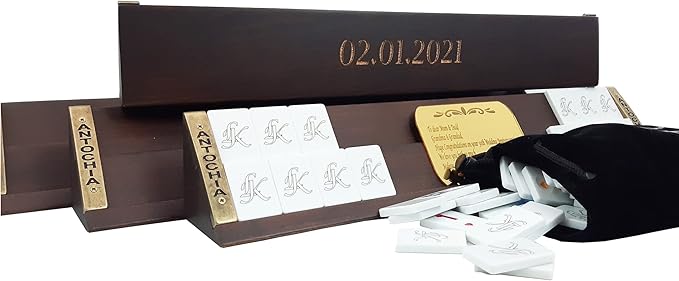 Personalized Wooden Rummy Game Set - Straight Custom Racks and Tiles with Case