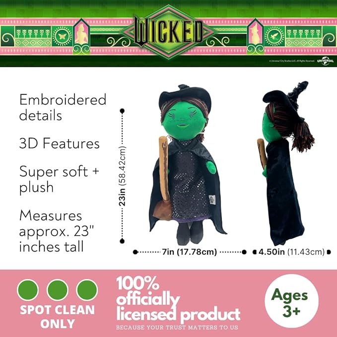 Wicked Movie Elphaba Witch Plush Cuddle Pillow, Super Soft & Cozy, (Officially Licensed Product) by Franco Collectibles