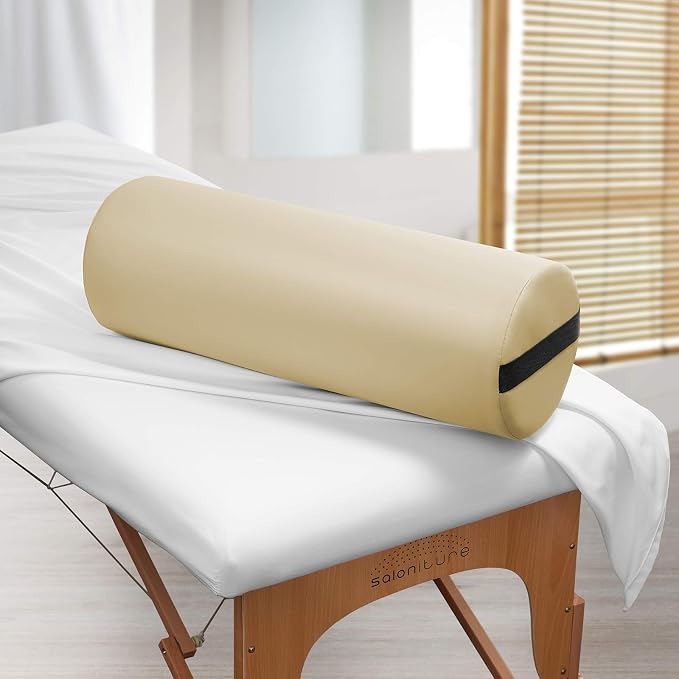 Saloniture Jumbo Round Massage Table Bolster Pillow Pad - 26 x 9 Inch - Cream