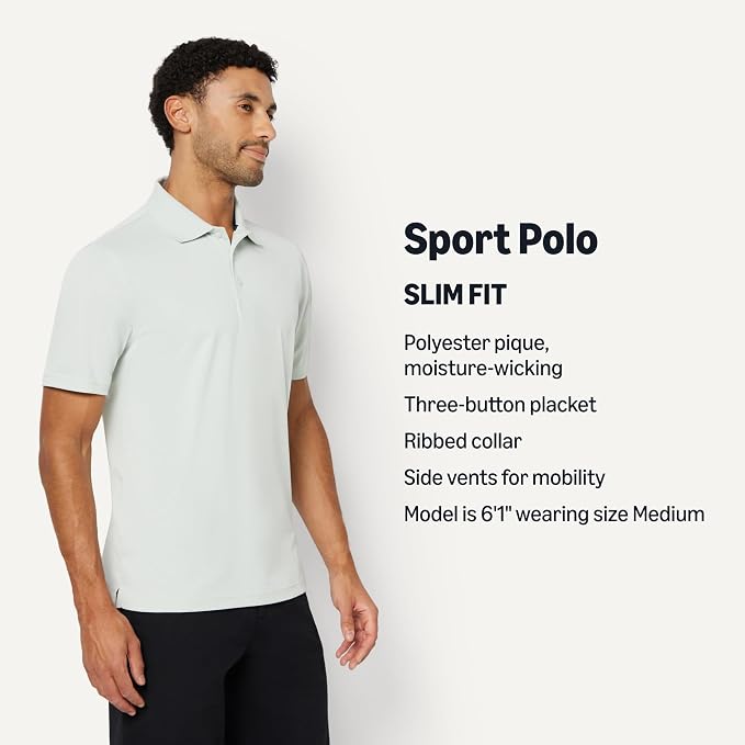 Amazon Essentials Men's Moisture Wicking Golf Polo Shirt, Short Sleeve, Slim-Fit, Quick-Dry, Active Wear
